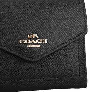 COACH 蔻驰 奢侈品 女士十字纹皮革短款钱包 58298 LIBLK 黑色 (黑色)