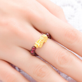 商品蒂蔻t0221招财貔貅黄金戒指女士款3d硬金石榴石指环自戴生日礼物