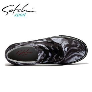 沙驰（SATCHI） 低帮女士印花帆布鞋 系带圆头休闲女布鞋M7133041 岩石色 39