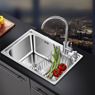 家蕊（JIARUI）5843A+93015 厨房304不锈钢 水槽 单槽 洗菜盆洗碗水池套餐加厚