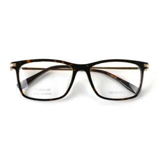 TRUSSARDI 杜鲁萨迪 中性款玳瑁色镜框金色镜腿板材全框光学眼镜架眼镜框 VTR285F 0721 56MM
