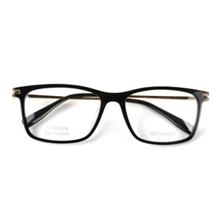 TRUSSARDI 杜鲁萨迪 男款黑色镜框金色镜腿板材全框光学眼镜架眼镜框 VTR285F 700Y 56MM