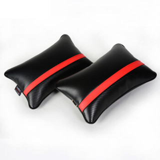 WRC 纤皮汽车头枕 四季护颈枕 骨头枕套装 椅头枕 车枕用品 一对装 黑红色