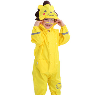hugmii儿童雨衣男童女童卡通立体造型可爱连体雨衣 黄色狮子 M