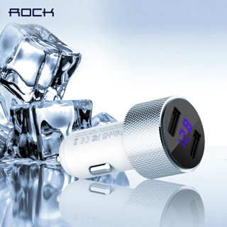 洛克（ROCK）车载充电器 车充点烟器 5V/3.4A双USB一拖二 电压检测LED智能数显 思达-白色