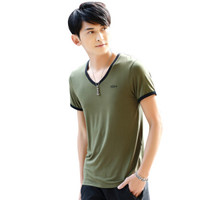 Nan ji ren 南极人 男士背心短袖T恤精梳棉弹力打底衫V领运动汗衫休闲内衣  N696D10761  V领军绿 XXL (绿色、XXL、针织)