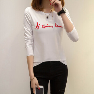 LAXJOY 朗悦 新款韩版时尚长袖T恤圆领学生修身打底衫字母刺绣上衣 LWTC181224