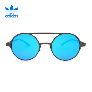 阿迪达斯 adidas 三叶草 男女款金属架太阳镜 复古圆形时尚墨镜 AOM006眼镜 078-000 枪色镜架蓝色反光镜面