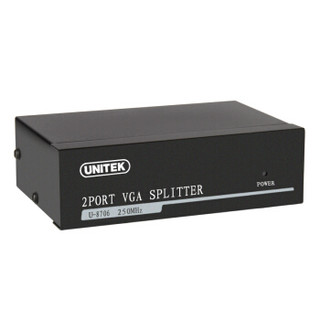 优越者(UNITEK)VGA分配器一分二 高清视频1进2出分屏器 一进二出分频器 VGA显示器视频扩展器U-8706