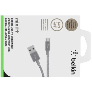 贝尔金（BELKIN）安卓数据线Micro USB接口金属质感高速充电快速传输充电线适用华为/小米/vivo三星灰色1.2米