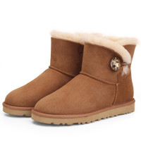 Mubo 牧宝 澳洲专柜同款羊皮毛一体保暖防滑防水休闲百搭水晶扣短筒雪地靴 GX6033 栗色37