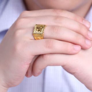 商品珂兰 黄金戒指/足金活口/男戒/开口指环 福字方戒 约9.0-9.