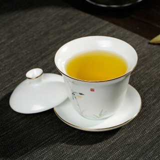 金镶玉 茶具配件 手绘白脂盖碗 中国白茶具泡茶三才碗茶杯