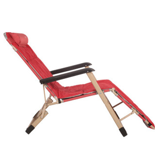 REDCAMP 折叠躺椅午休午睡椅便携办公室家用单人床简易沙滩椅靠背 豪华款Y203红色+麂皮绒棉垫