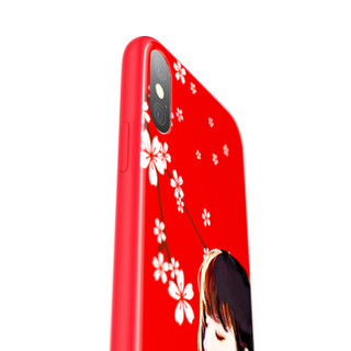 优加 苹果iPhoneX手机壳iPhonex/xs保护套 苹果10玻璃背板少女软边全包防摔保护套 胭脂红