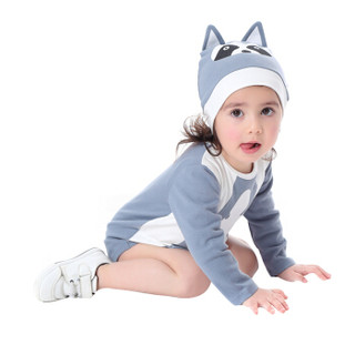 馨颂 婴儿衣服宝宝长袖三角爬服连体衣帽子套装婴幼儿内衣外出服 N169C2 天青蓝 80