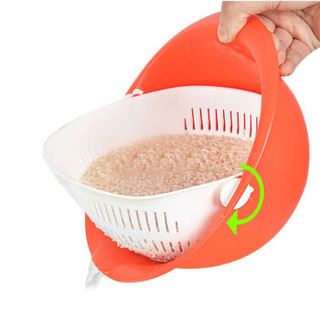 加品惠 双层沥水盆 洗菜洗果蔬淘米多用盆 可旋转倒水 小号（颜色随机） MBL-0931