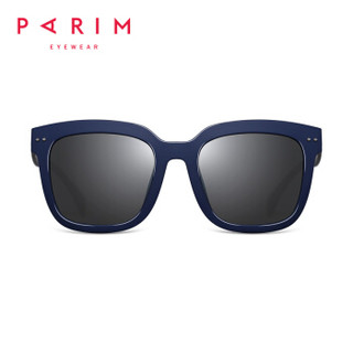 派丽蒙（PARIM）太阳镜男女同款偏光镜大框遮阳方框墨镜 11037 C1-蓝框印花腿/正镀白水银片