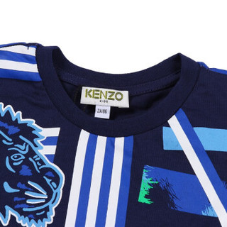 KENZO KIDS 高田贤三 奢侈品童装 春夏款 男童深蓝色棉质胶印图案圆领短袖T恤衫 KL10618 49 4A