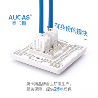 奥卡斯（AUCAS）六类免打网络信息模块 CAT6千兆电脑网线连接器头插座面板插座模块 白色 ACKJ6DUPWH