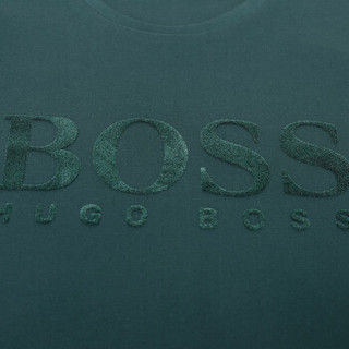 Hugo Boss 雨果博斯 奢侈品 男士深绿色LOGO图案棉质圆领短袖T恤 50380424 353