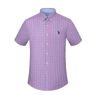 U.S. POLO ASSN. 男士衬衫 短袖纯棉格子多色可选春夏季衬衫 ACSMX-50950 紫色格 185/100A