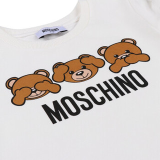 MOSCHINO 莫斯奇诺童装 奢侈品 春夏款 女童白色棉纤小熊图案圆领中袖连衣裙 HDV06E LDA00 10063 6A