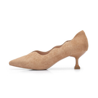 CAMEL 骆驼 时尚系列 女鞋 波浪边尖头细跟纯色单鞋 A81520616 米色 39