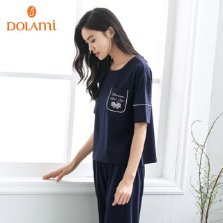 多拉美 DOLAMI 睡衣女夏短袖长裤可外穿简约休闲家居服套装 DL822012 宝蓝 L