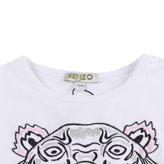 KENZO KIDS 高田贤三 奢侈品童装 春夏款 女童白色棉质虎头图案圆领短袖T恤  KL10068 01 16A