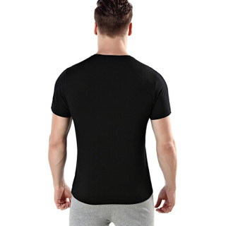 莫代尔 背心男式V领短袖T恤弹力修身莫代尔棉男士内衣打底衫黑色L (黑色、L、其他)