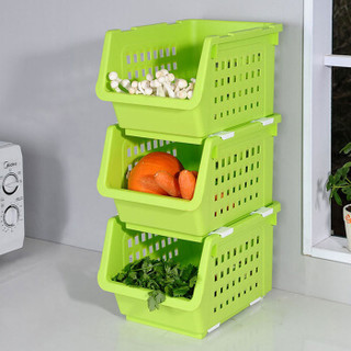 宝优妮可叠加水果收纳筐收纳架 厨房蔬菜储物筐收纳篮 绿色三个装DQ9049-1
