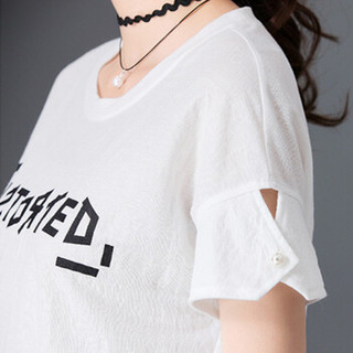 朗悦女装 2019夏季新款韩版圆领短袖T恤简约字母印花套头上衣打底衫 LWTD183605 白色 M