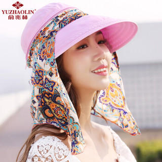 俞兆林(YUZHAOLIN)女夏太阳帽子可折叠户外沙滩帽凉帽 民族风飘带遮阳帽 玫红