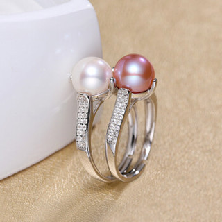 daimi 黛米 饱满珠型白色粉紫色淡水珍珠戒指925银 白色 8-9mm