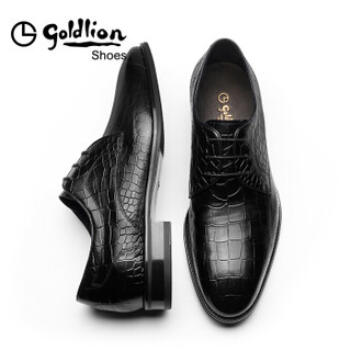 goldlion 金利来 男士舒适尖头商务正装时尚压纹皮鞋502810306ABB-黑色-42码
