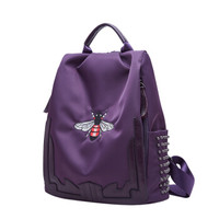 柏雅图（boyatu） 双肩包女时尚小蜜蜂刺绣包包大容量旅行背包 75625魅力紫
