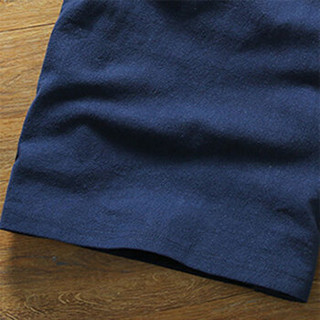 北极绒（Bejirong）亚麻T恤 2019夏季新款体恤半袖中国风透气棉麻t恤短袖男 T202 藏青色 XL