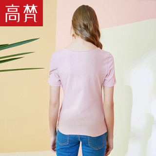 高梵春夏女装修身百搭时尚棉纯色圆领T恤女上衣 G1180045 粉色 170/XL