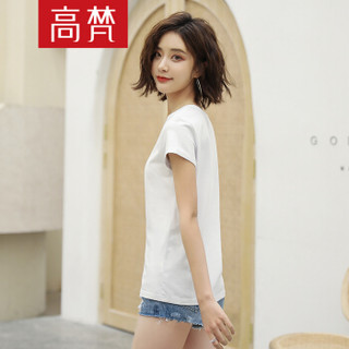 高梵夏装纯色修身棉短袖圆领T恤女时尚简约百搭上衣 G1180022 白色 170/XL
