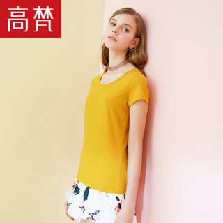 高梵夏装纯色修身棉短袖圆领T恤女时尚简约百搭上衣 G1180022 柠檬黄 155/S