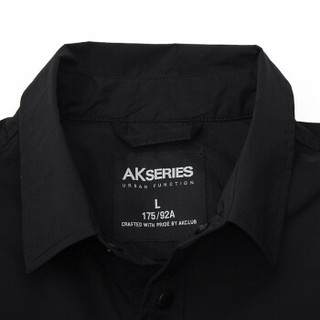 AK男装（AKSERIES）都市特工下摆撞色拼接微弹翻领衬衫1802002 黑色XL