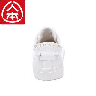 人本 帆布鞋 低帮舒适小白鞋 运动板鞋女 韩版超纤带百搭平底鞋 白色 8588 男款42