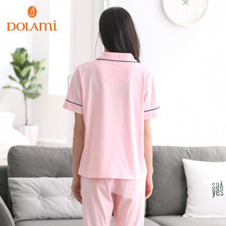 多拉美 DOLAMI 睡衣女夏短袖长裤开衫韩版简约休闲家居服套装 DL822014 粉色 XL