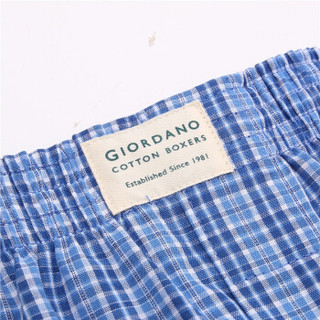 GIORDANO 佐丹奴 内衣男式内裤 棉质印花大裤衩平底四角裤    011771390019604  52蓝/白细格子色 加加大码(180/94A)