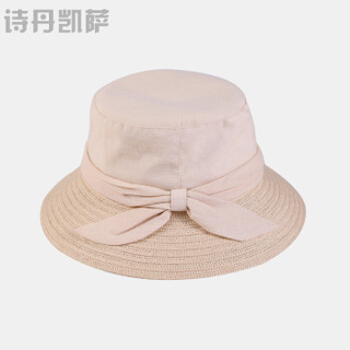 诗丹凯萨遮阳帽子女夏季出游渔夫帽布草太阳帽可折叠沙滩草帽 WG170046 米色 56cm-58cm
