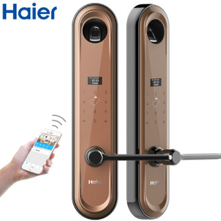 海尔（Haier）指纹锁 家用防盗门智能门锁密码锁 手机App远程控制电子锁 U5-U 琥珀棕