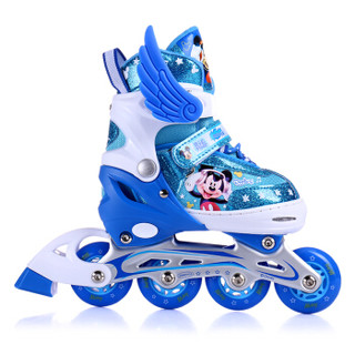 迪士尼(Disney) 儿童溜冰鞋闪光轮滑鞋套装 溜冰鞋男女可调码旱冰鞋 蓝色米奇款 XS码