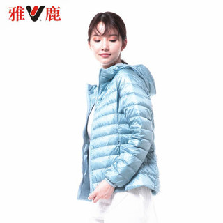 雅鹿 YS6101050 秋冬季修身连帽轻薄短款羽绒服女装时尚韩版外套休闲时尚 粉蓝 XL