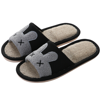 Nan ji ren 南极人 亚麻拖鞋男居家棉麻拖鞋 男款防滑18011 黑色 42-43码（适合40-41码）